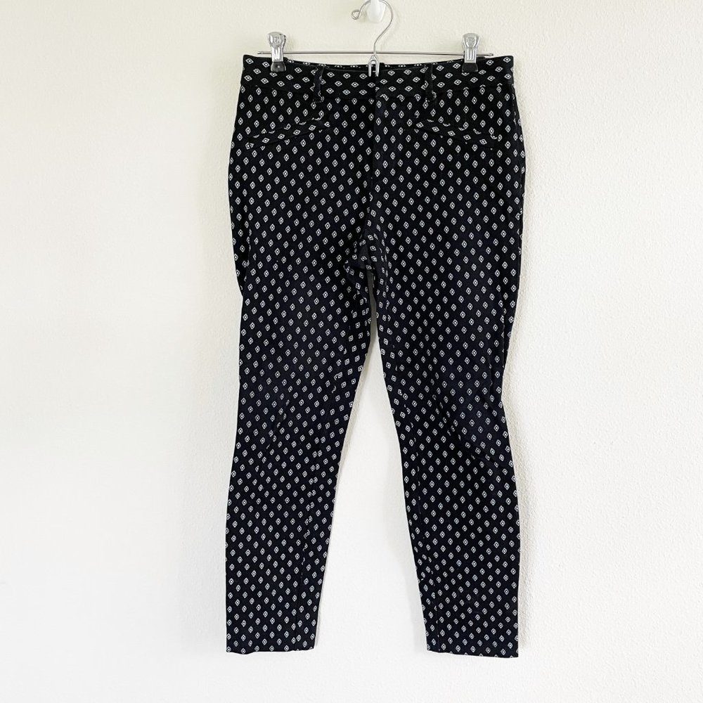 Gap Womens Chino Pants Size 2 Skinny Ankle White Black Diamond Aztec Zip Pocket